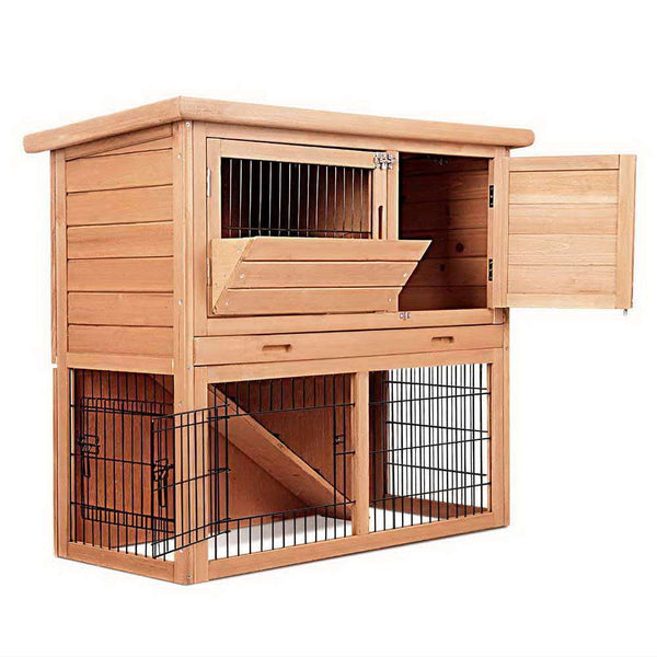 Two Storey Outdoor Hutch with Run + Feeder